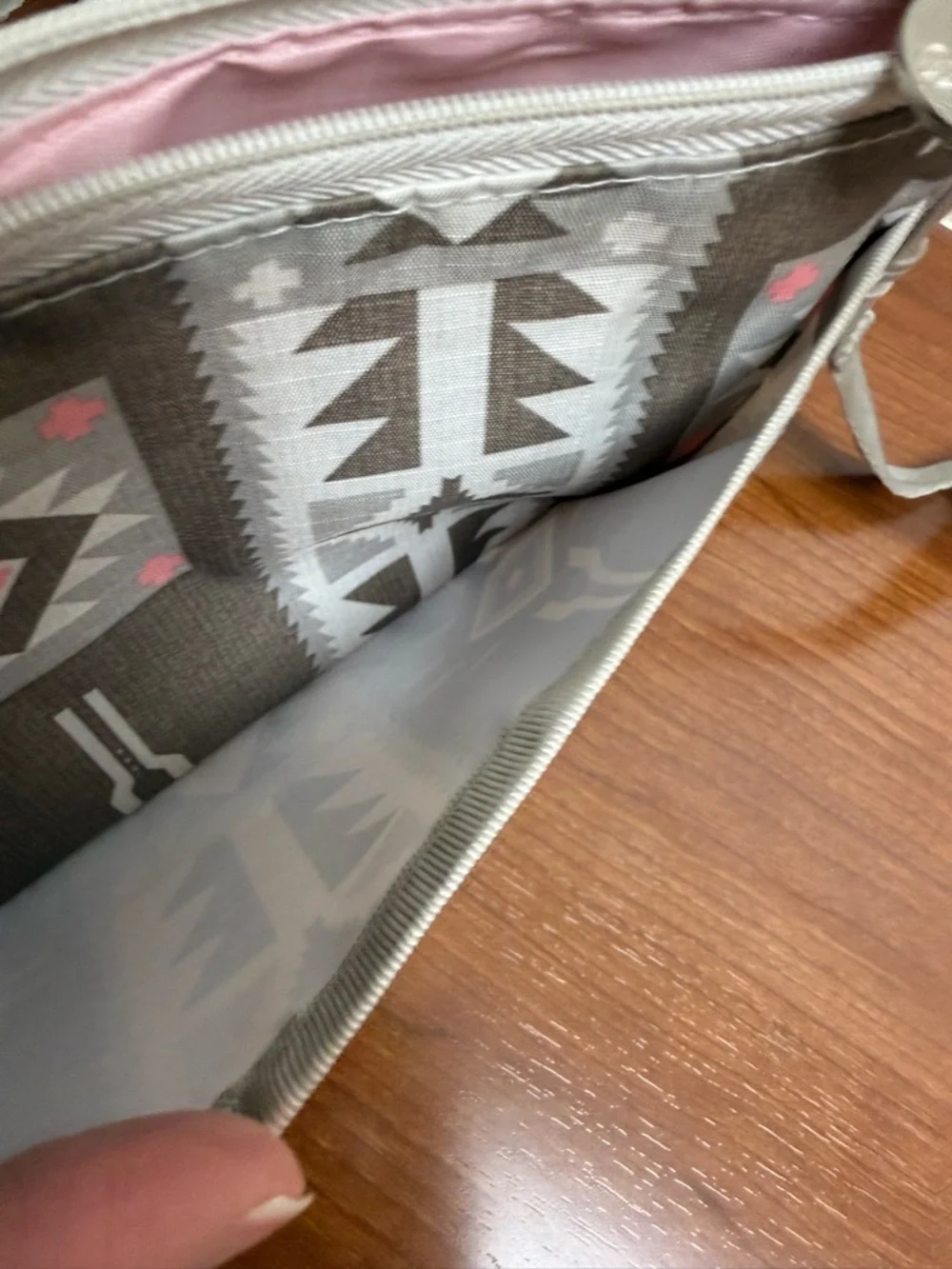 LeSportsac Gray Southwestern Print Wristlet with Pink Accents
